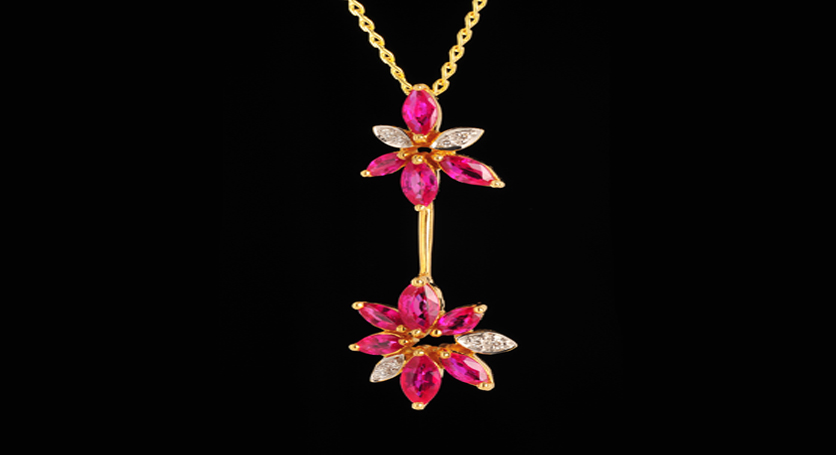 18K Yellow Gold with Ruby and Diamond Pendant