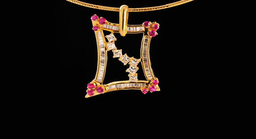 18K Yellow Gold with Ruby and Diamond Pendant