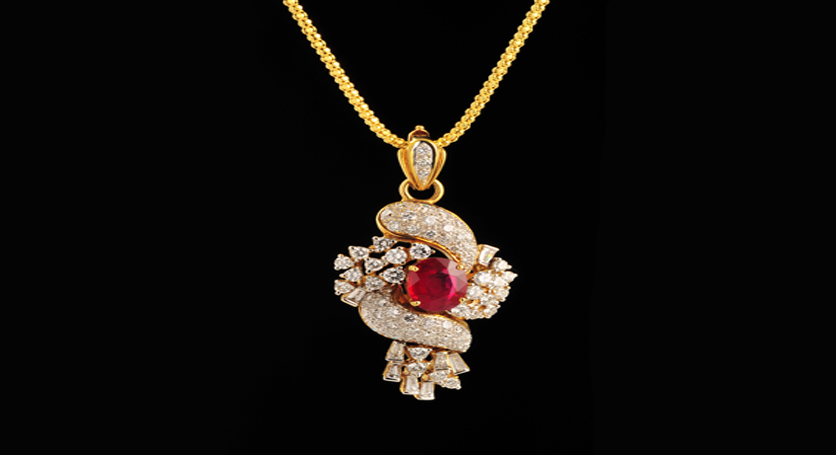 18K Yellow Gold with Ruby and Diamond Pendant