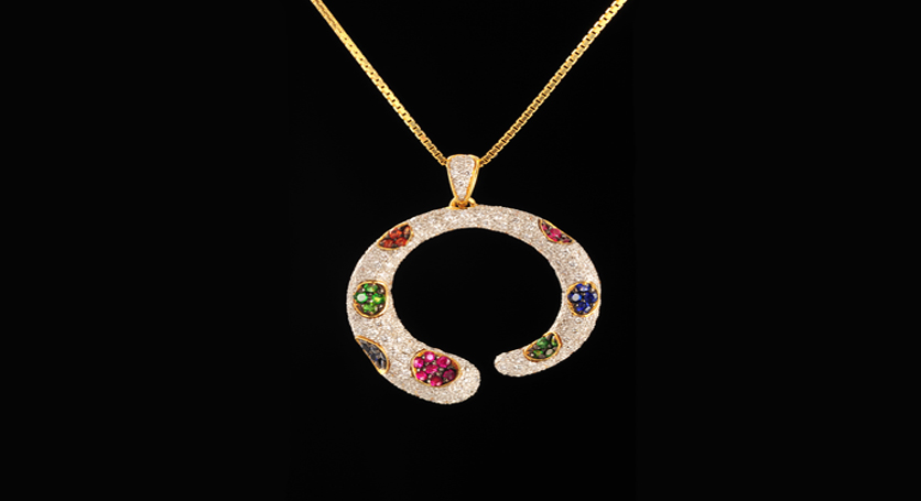 18K Yellow Gold with Ruby, Fancy Sapphire and Diamond Pendant