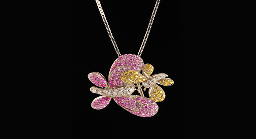 18K White Gold with Fancy Sapphire and Diamond Pendant