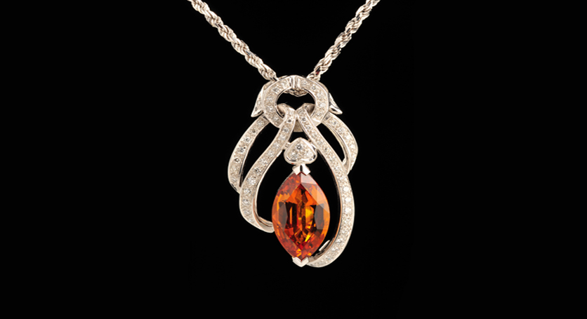 18K White Gold with Yellow Sapphire and Diamond Pendant