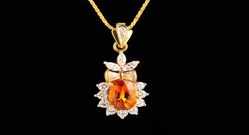 18K Yellow Gold with Yellow Sapphire and Diamond Pendant