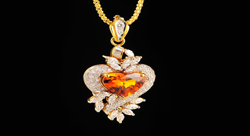 18K Yellow Gold with Yellow Sapphire and Diamond Pendant