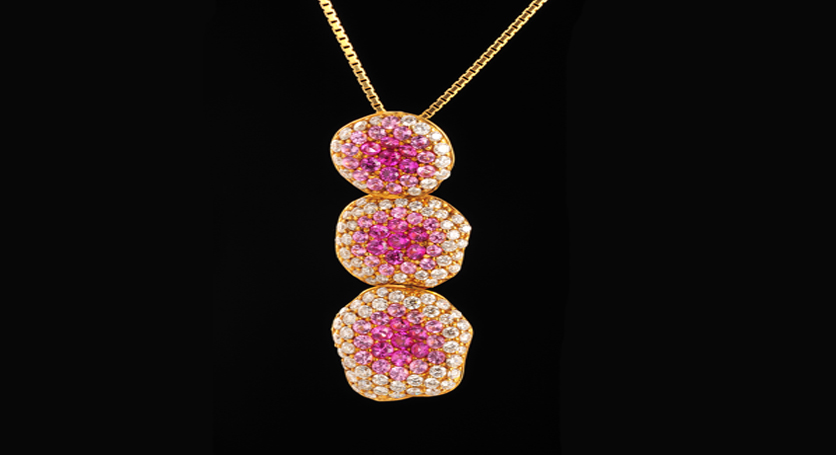 18K Yellow Gold with Ruby, Pink Sapphire and Diamond Pendant