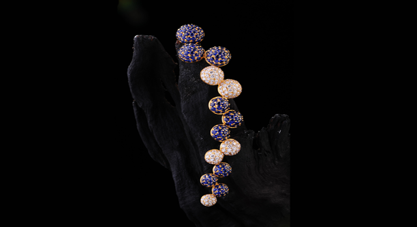 18K Yellow Gold with Sapphire and Diamond Brooch