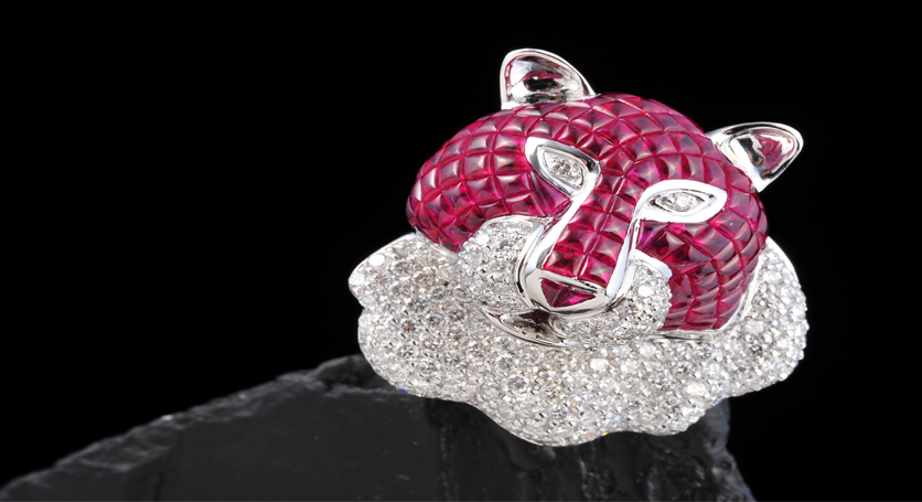 18K White Gold with Ruby and Diamond Brooch