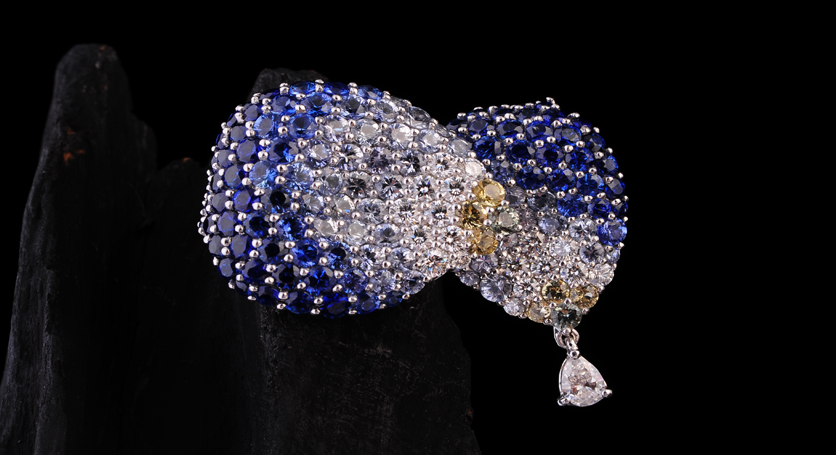 18K White Gold with Yellow Saaphire, Fancy Sapphire and Diamond Brooch