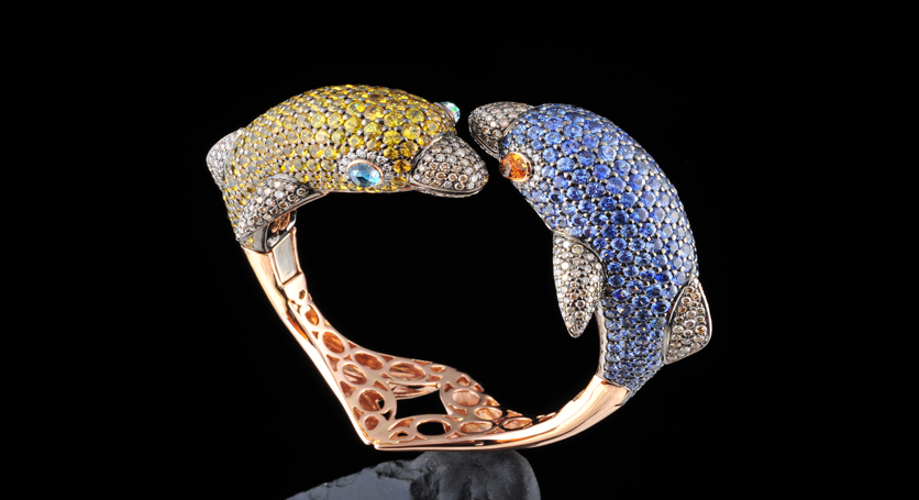 18K Yellow Gold with Multicolor Stones and Diamond Ring