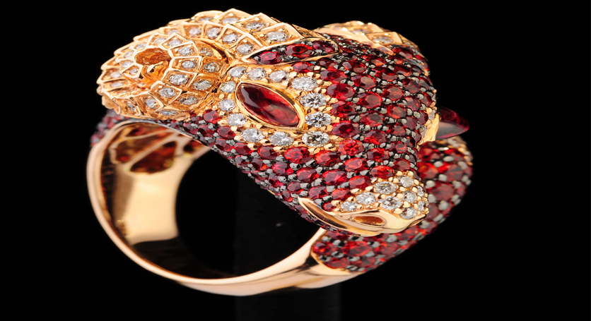 18K Yellow Gold with Multicolor Stones and Diamond Ring