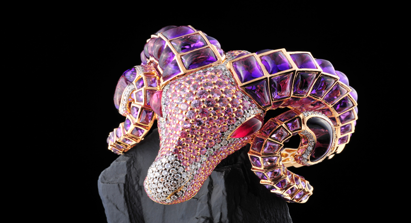 18K Yellow Gold with Multicolor Stones and Diamond Ring