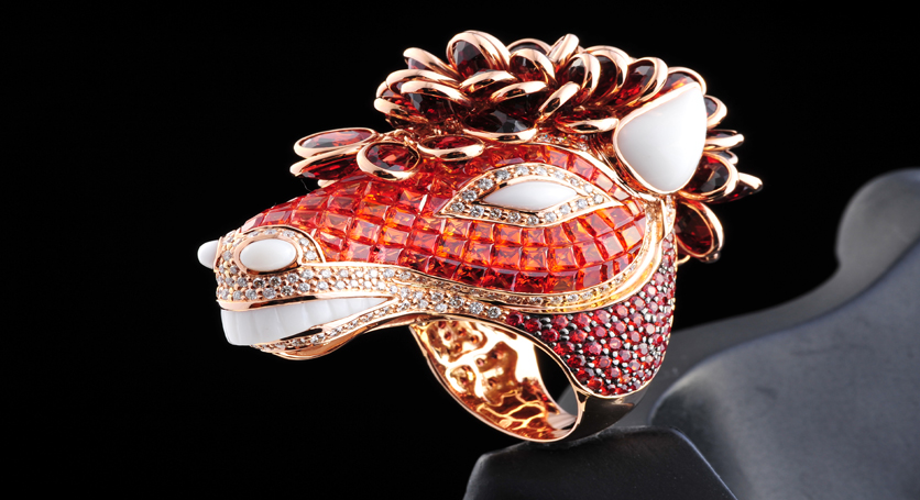 18K Yellow Gold with Multicolor Stones and Diamond Ring