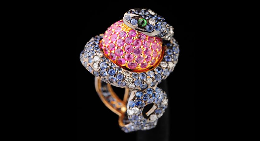 18K Yellow Gold with Multicolor Stones and Diamond Ring