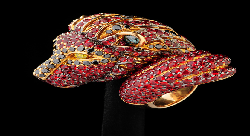 18K Yellow Gold with Multicolor Stones and Diamond Ring