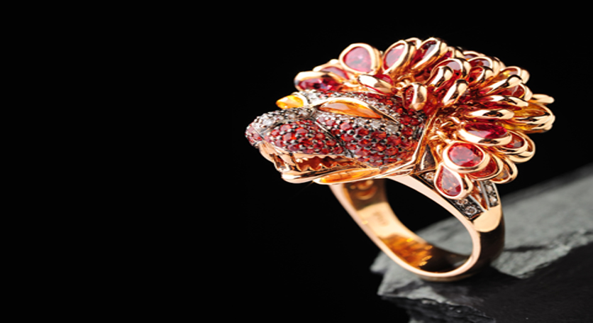 18K Yellow Gold with Multicolor Stones and Diamond Ring