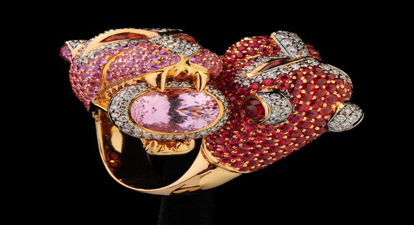 18K Yellow Gold with Multicolor Stones and Diamond Ring