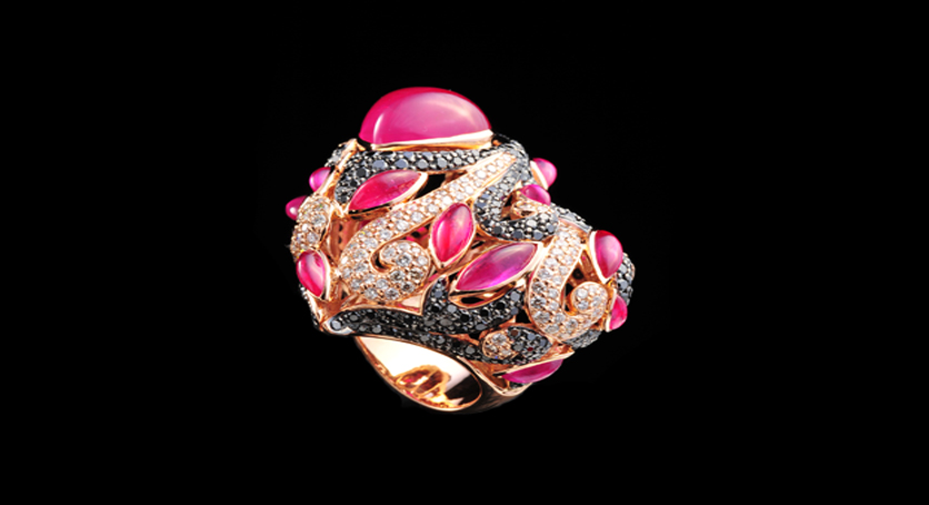 18K Yellow Gold with Rubellite and Diamond Ring