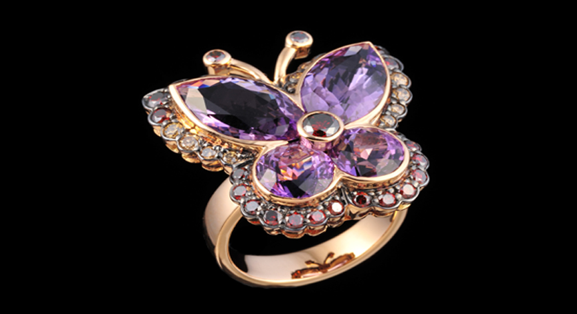 18K Yellow Gold with Amethyst and Diamond Ring