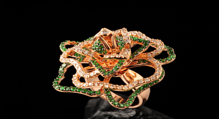 18K Yellow Gold with Tsavorite and Diamond Ring