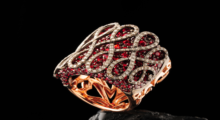 18K Yellow Gold with Multicolor Stones and Diamond Ring