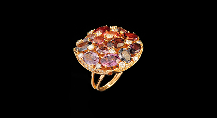 18K Yellow Gold with Spinel and Diamond Ring