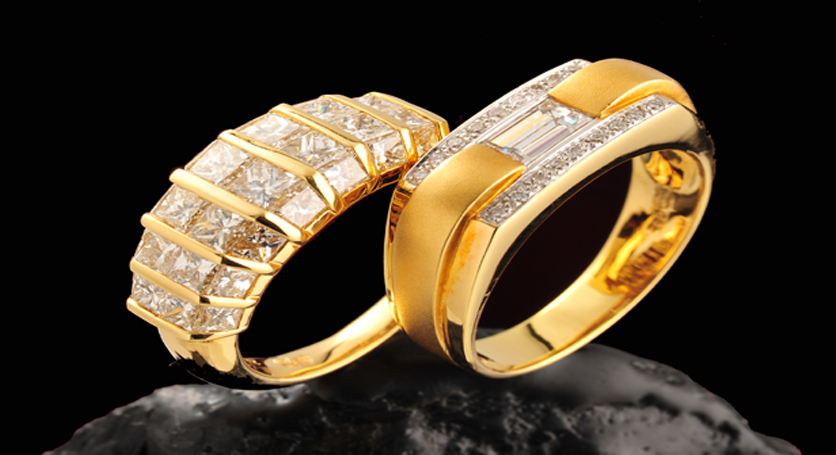 18K Yellow Gold with Diamond Rings