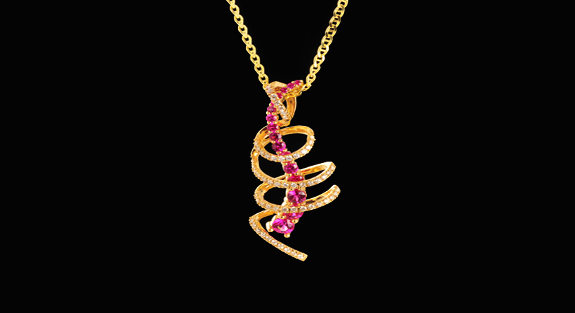 18K Yellow Gold with Ruby and Diamond Pendant