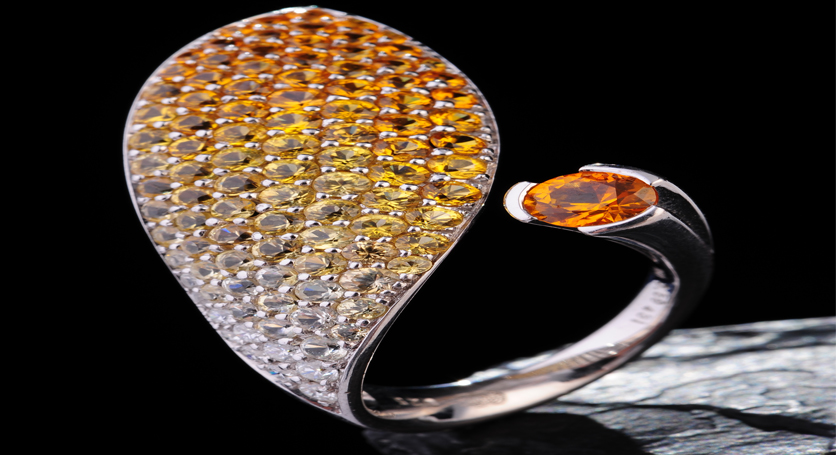 18K White Gold with Yellow Sapphire and Diamond Ring