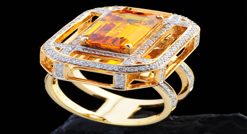 18K Yellow Gold with Yellow Sapphire and Diamond Ring