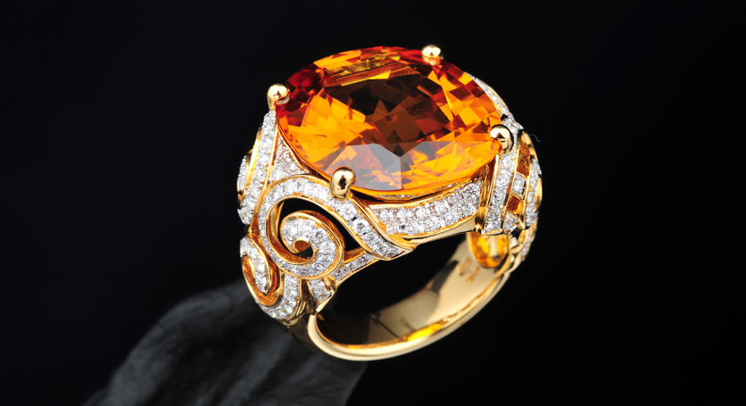 18K Yellow Gold with Yellow Sapphire and Diamond Ring