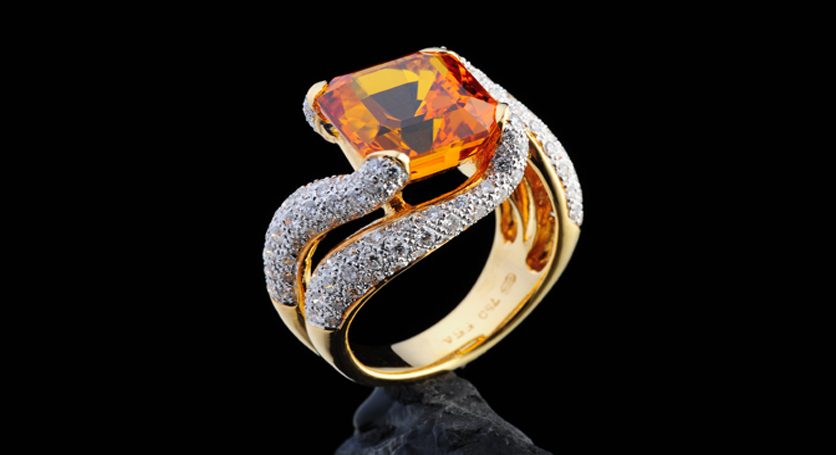 18K Yellow Gold with Yellow Sapphire and Diamond Ring