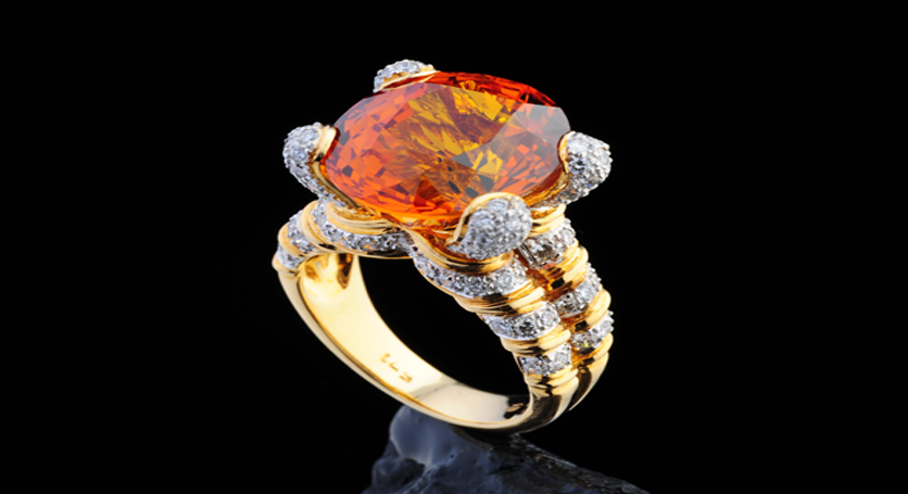 18K Yellow Gold with Yellow Sapphire and Diamond Ring