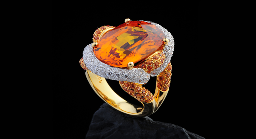 18K Yellow Gold with Yellow Sapphire and Diamond Ring