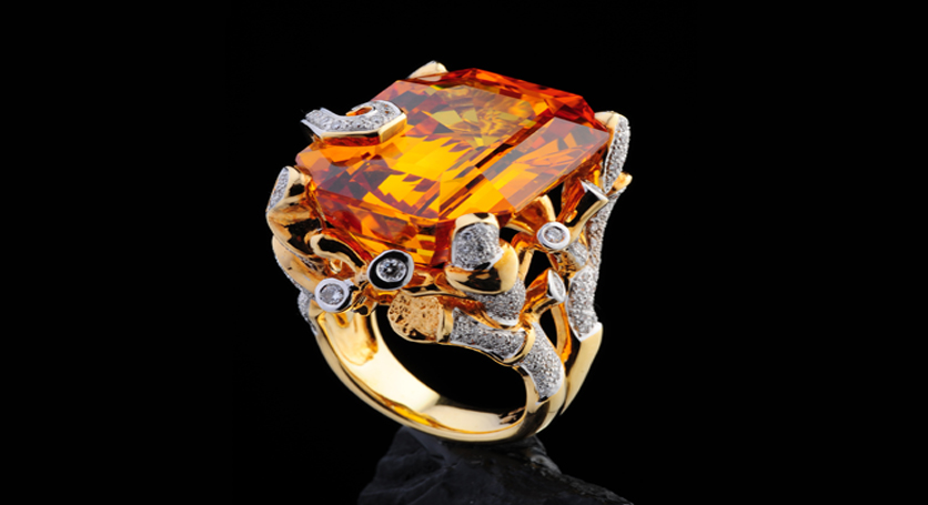 18K Yellow Gold with Yellow Sapphire and Diamond Ring