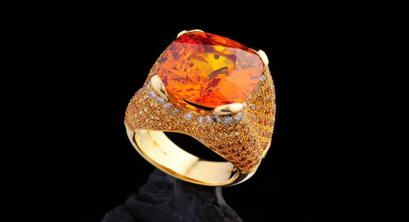 18K Yellow Gold with Yellow Sapphire and Diamond Ring