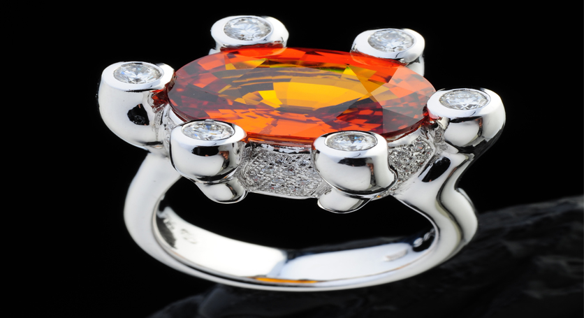 18K White Gold with Yellow Sapphire and Diamond Ring