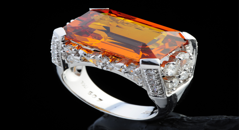 18K White Gold with Yellow Sapphire and Diamond Ring