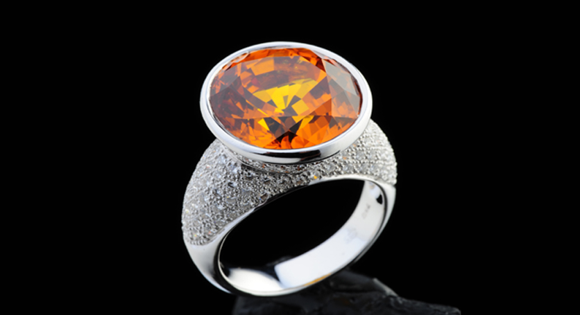 18K White Gold with Yellow Sapphire and Diamond Ring