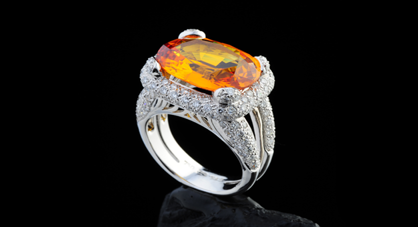 18K White Gold with Yellow Sapphire and Diamond Ring