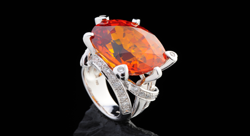 18K White Gold with Yellow Sapphire and Diamond Ring