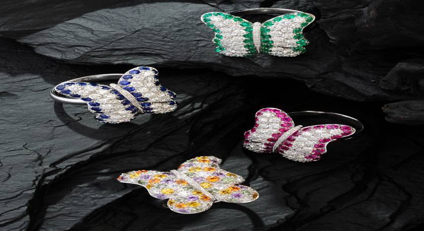 18K White Gold with Emerald, Sapphire, Ruby, Fancy Sapphire and Diamond Rings