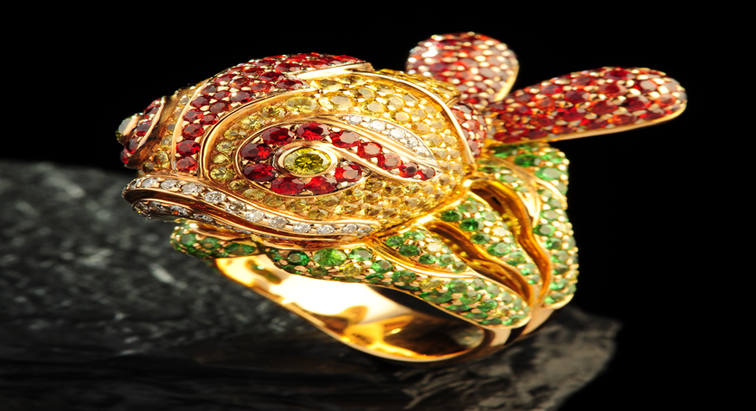 18K Yellow Gold with Fancy Sapphire and Diamond Ring