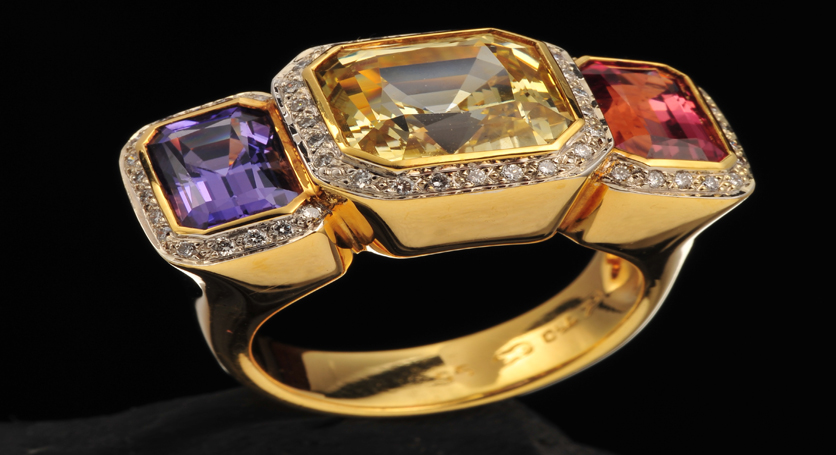 18K Yellow Gold with Fancy Sapphire and Diamond Ring