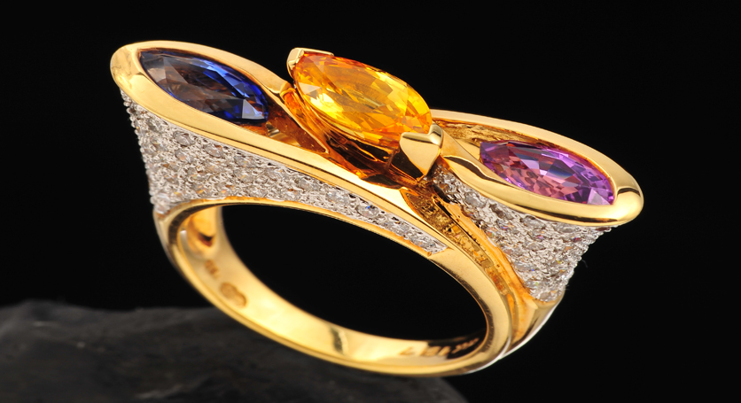 18K Yellow Gold with Fancy Sapphire and Diamond Ring