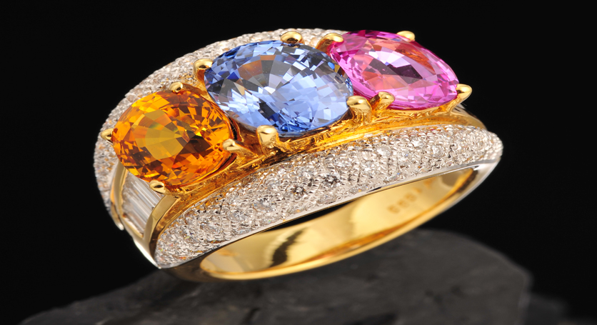 18K Yellow Gold with Fancy Sapphire and Diamond Ring
