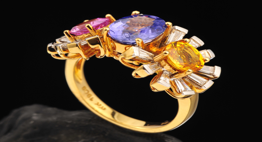 18K Yellow Gold with Fancy Sapphire and Diamond Ring