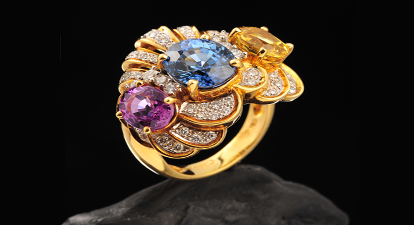 18K Yellow Gold with Fancy Sapphire and Diamond Ring