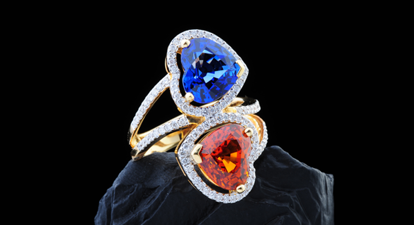 18K Yellow Gold with Sapphire, Yellow Sapphire and Diamond Ring