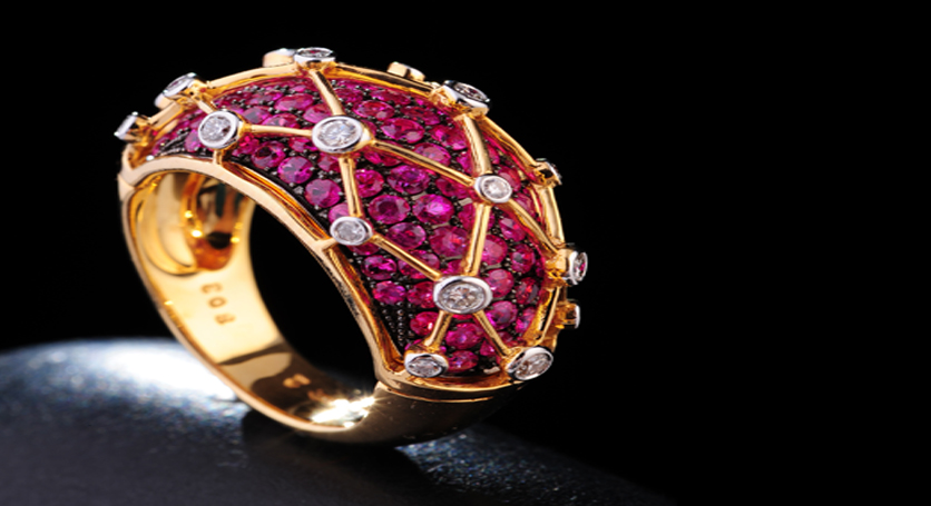 18K Yellow Gold with Pink Sapphire and Diamond Ring