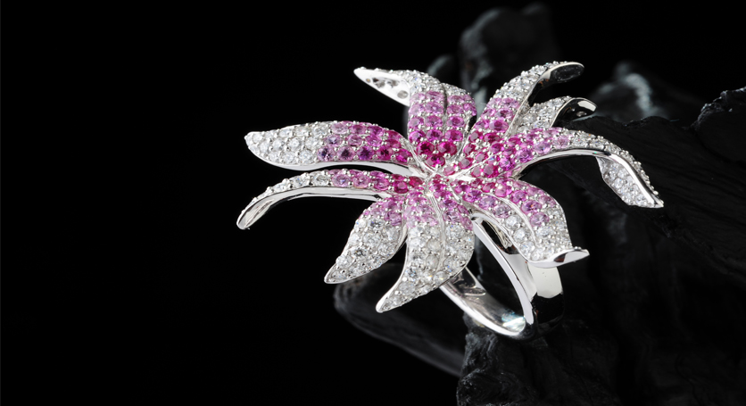 18K White Gold with Pink Sapphire and Diamond Ring